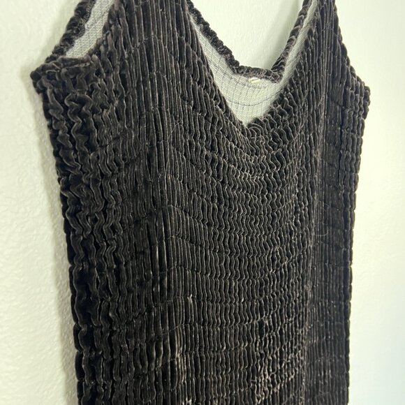 Vintage Brown Velvet Silk Art Deco Shirred Formal Dropped Waisted Gown Dress XL - Picture 2 of 15